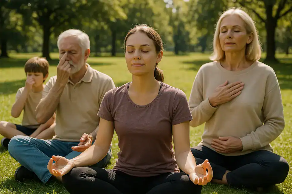 Eine Person praktiziert den Mindful Check-In, um innere Ruhe zu erlangen.