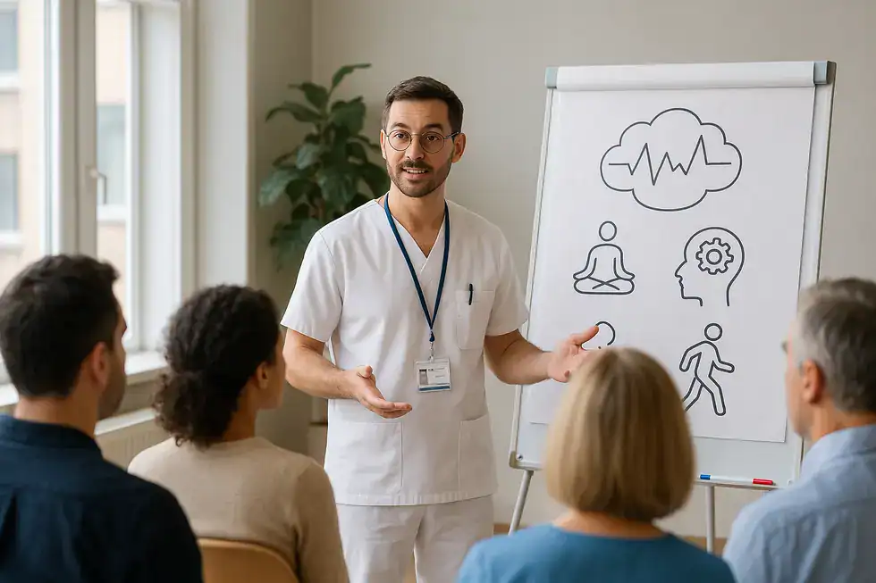Yogaübungen fördern Ruhe und Stressreduktion.