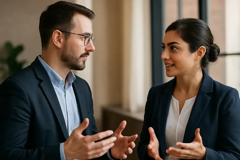 Ein Mensch nutzt nonverbale Körpersprache, um seine Worte zu unterstreichen.