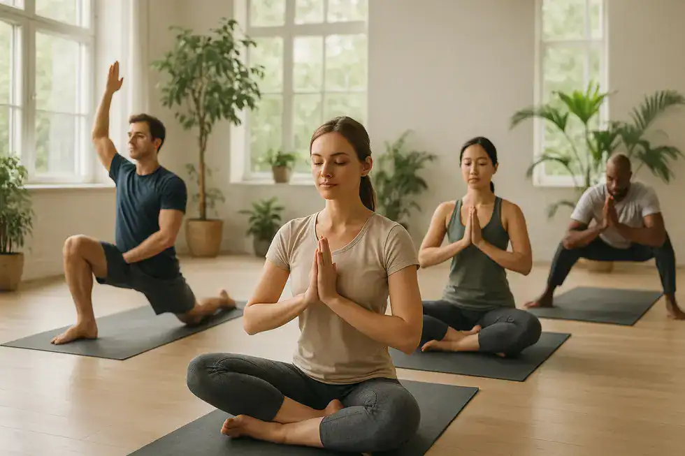 Yogaübungen fördern Ruhe und Stressreduktion.