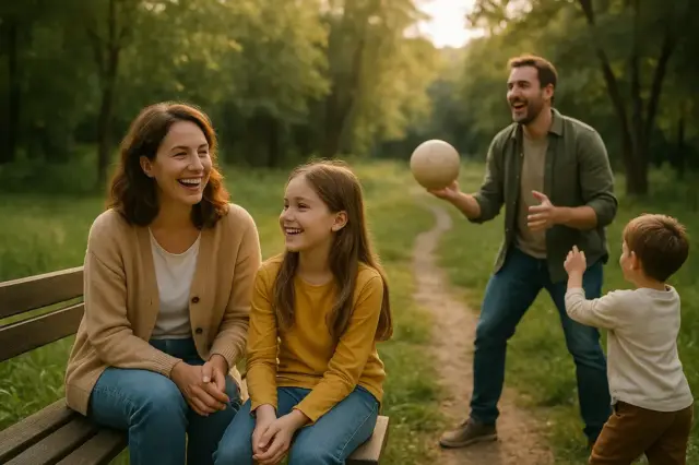Menschen genießen alltägliche Freuden in der Natur, repräsentieren gesunde Grenzen und persönliches Glück.