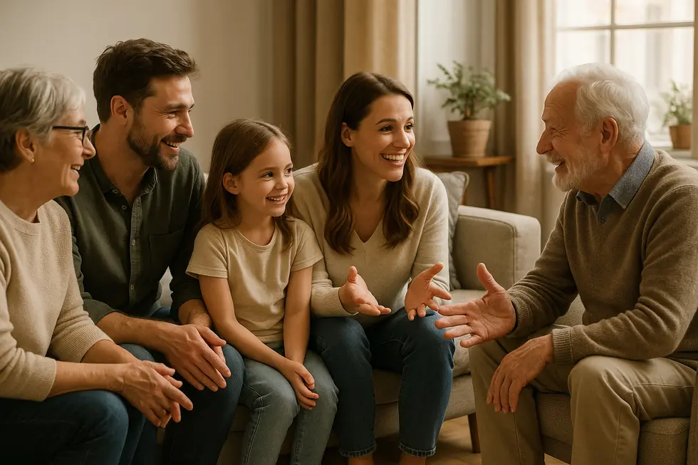 Familienmitglieder tauschen freundschaftlich Ideen aus und verstehen sich besser.